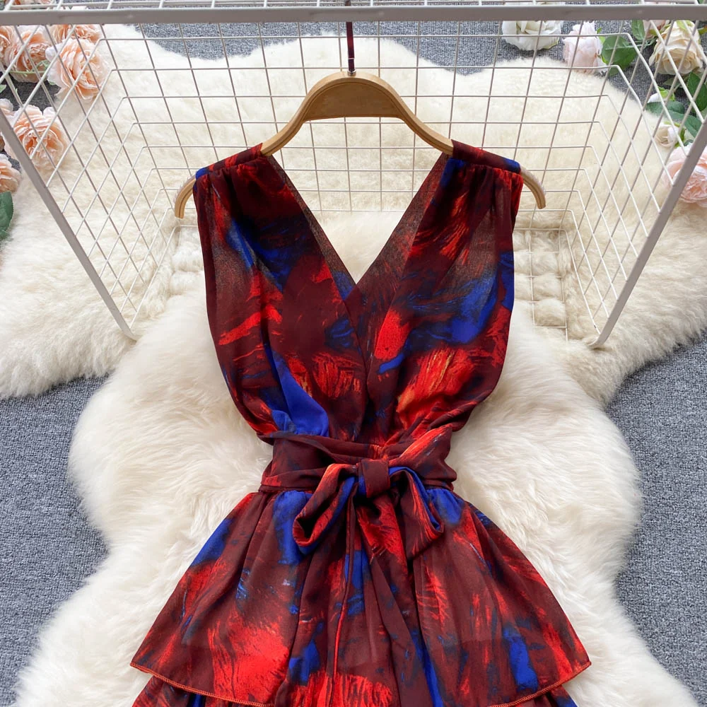 Sweet V neckline Summer Floral Dress Women Holiday Dress P174 - Image 8