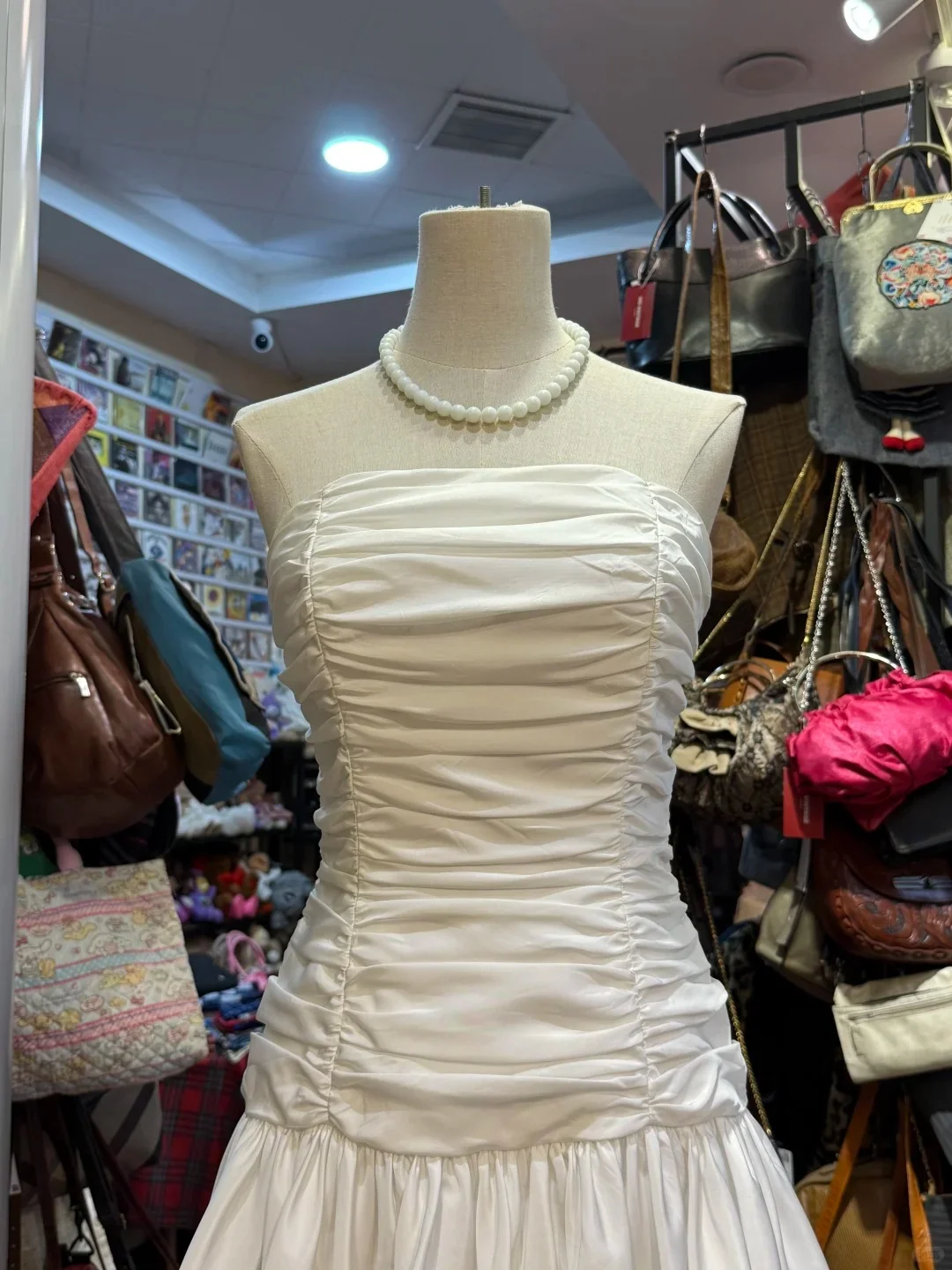 Sweet White A-line Strapless Pleated Satin Prom Dress evening dress P4144 - Image 4