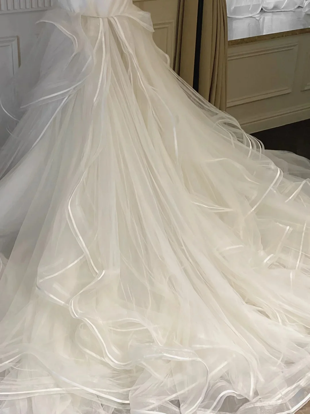 Sweet White Mermaid Bow Satin Tulle Wedding Dress with Train P4092 - Image 4