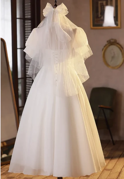Sweet White Short Sleeve Puffy Tulle A-Line Wedding Dress P2631 - Image 4
