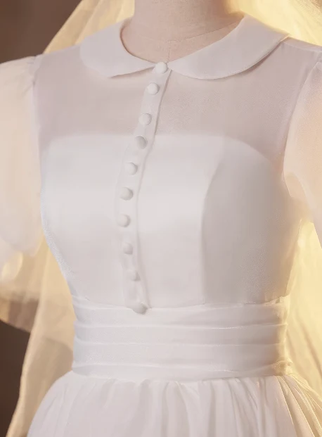 Sweet White Short Sleeve Puffy Tulle A-Line Wedding Dress P2631 - Image 5