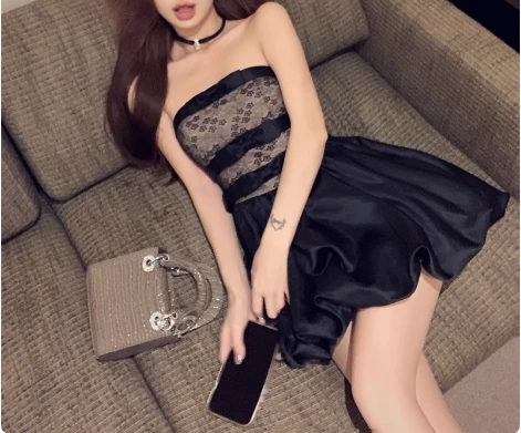 Sweet White Tube Top Bow Lace Satin Bud Birthday Short Skirt Homecoming Dress P3660 - Image 2