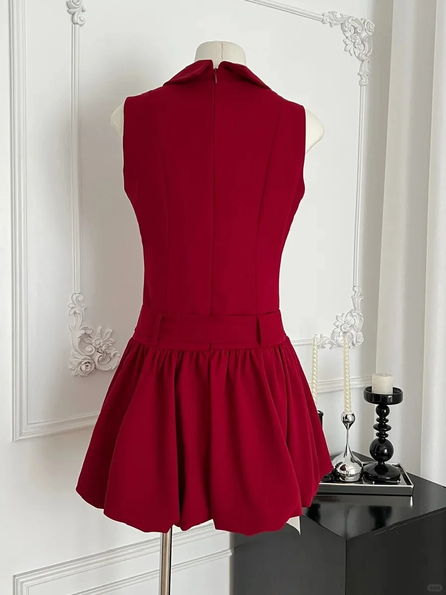 Sweet Burgundy Lapel Bow Bud Mini 17th Birthday Dress Homecoming Dress P3990 - Image 3
