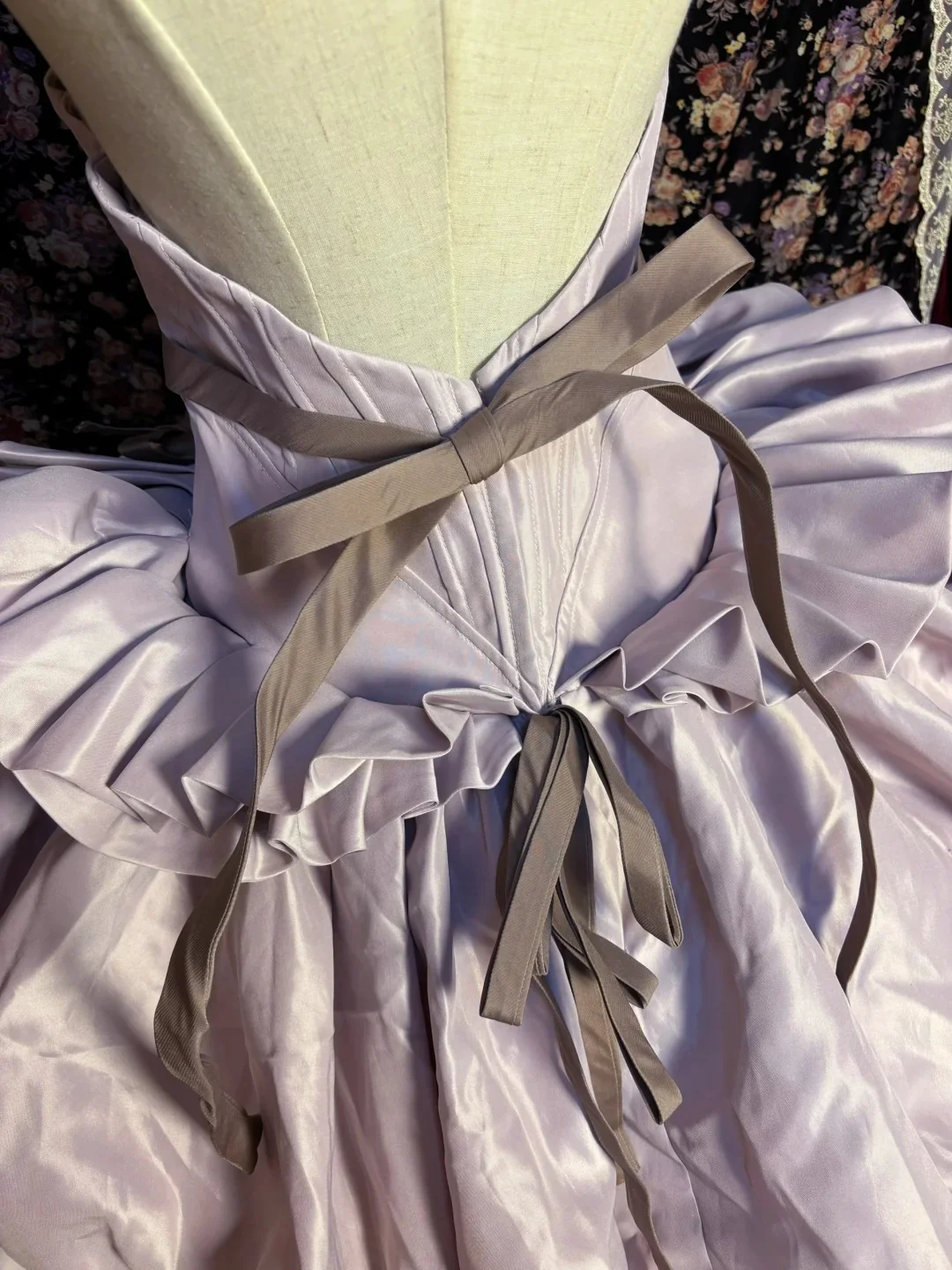 Taro Purple Strapless Satin Flower Bud Open Back Wedding Dress with Train P3024 - Image 4