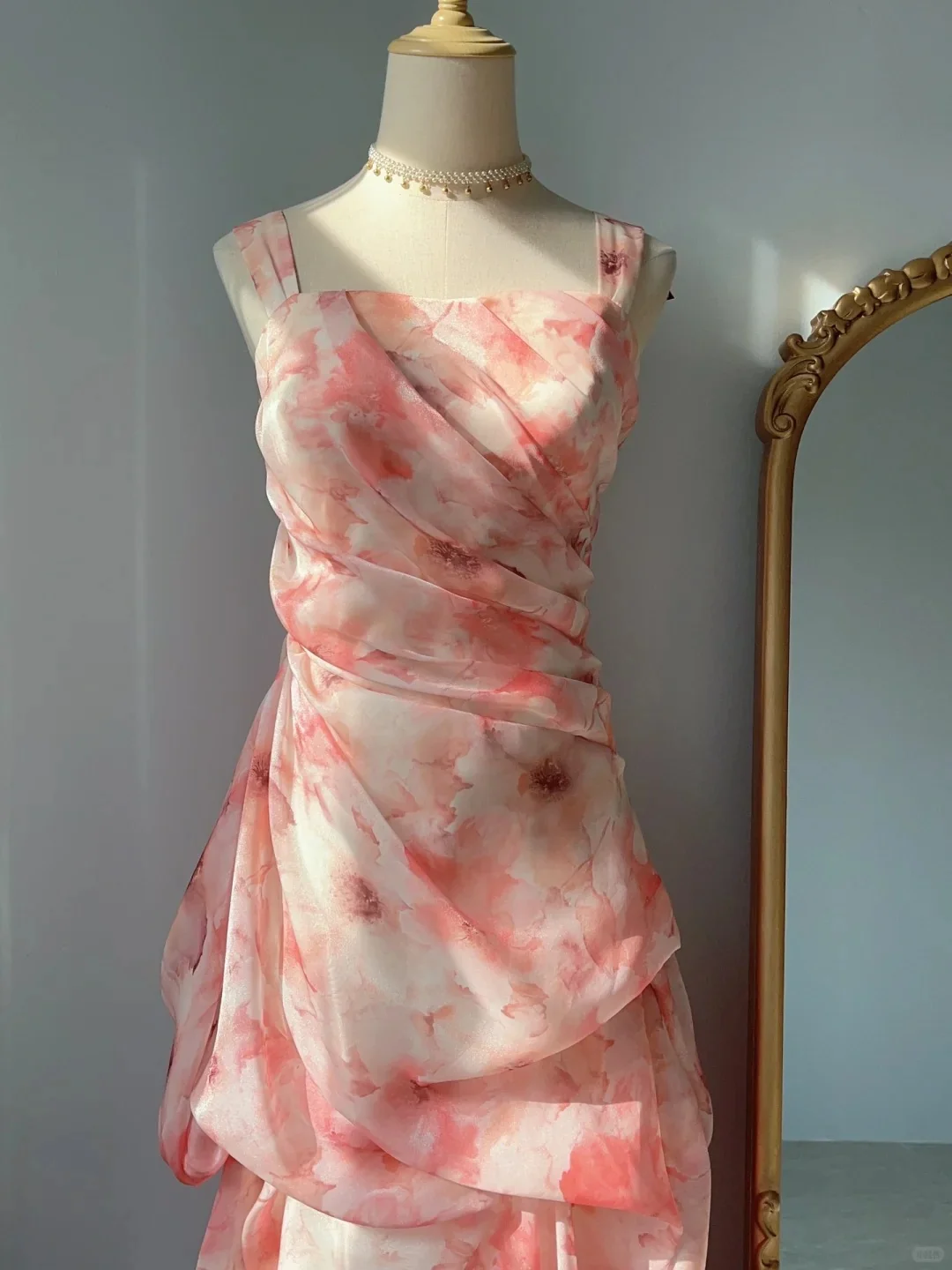 Tender Pink Printed Tulle Long Prom Dress P3325 - Image 2