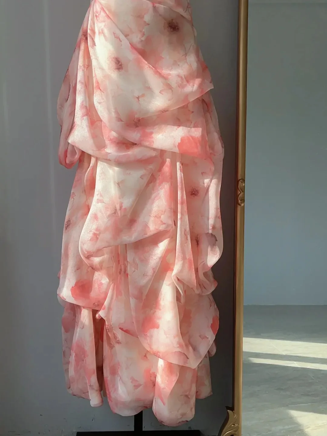 Tender Pink Printed Tulle Long Prom Dress P3325 - Image 3