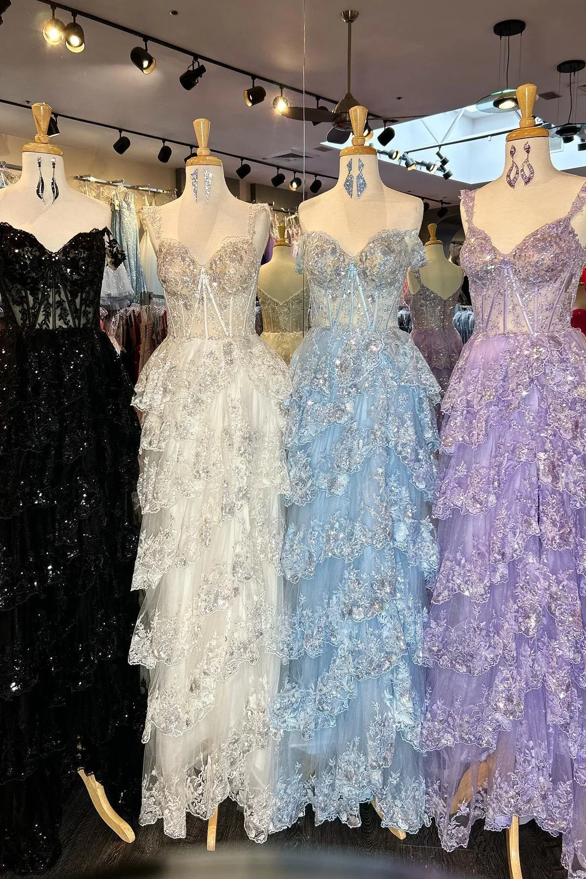 Tulle Appliques Tiered Ruffle Long Prom Dress with slit Birthday Outfit P1394 - Image 2