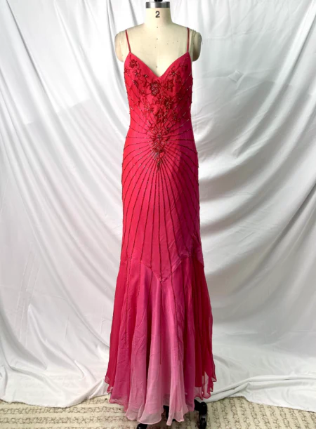 Vibrant Mermaid Thin Strap V-Neck Beaded Chiffon Long Prom Dress Evening Dress P4382