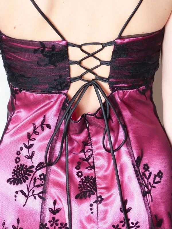 Vintage Black Tulle Lace Pink Satin A-line Birthday Short Skirt Homecoming Dress P3812 - Image 4