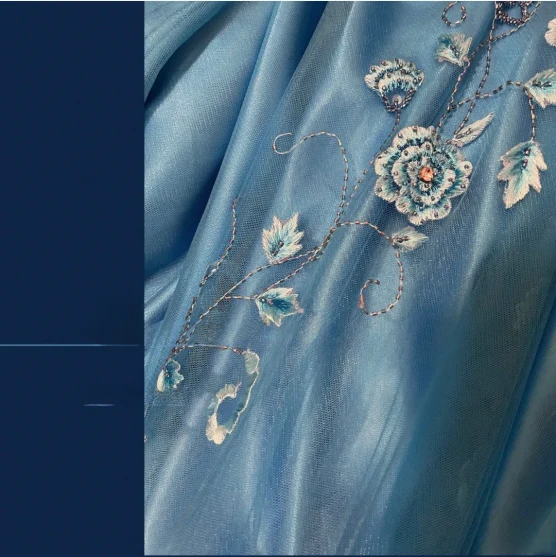 Vintage Blue Satin Beaded Embroidery V-Neck Mermaid Prom Dress P3765 - Image 3