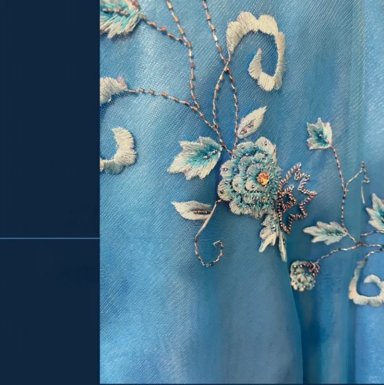 Vintage Blue Satin Beaded Embroidery V-Neck Mermaid Prom Dress P3765 - Image 5