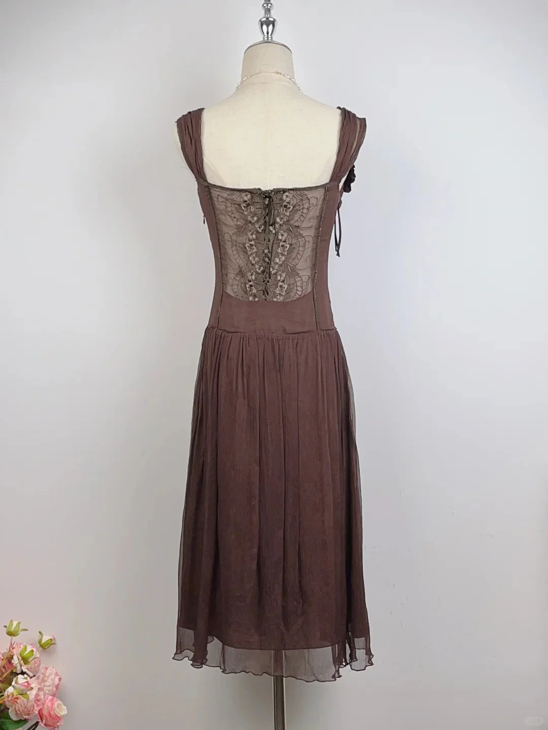 Vintage Brown 3D Flower Braided Homecoming Dress P3362 - Image 4