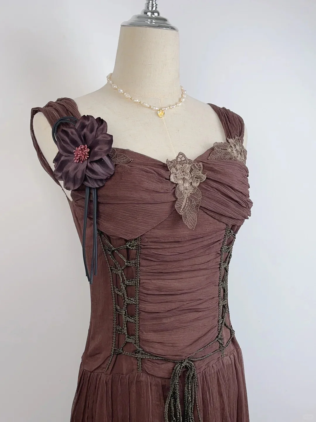 Vintage Brown 3D Flower Braided Homecoming Dress P3362 - Image 5