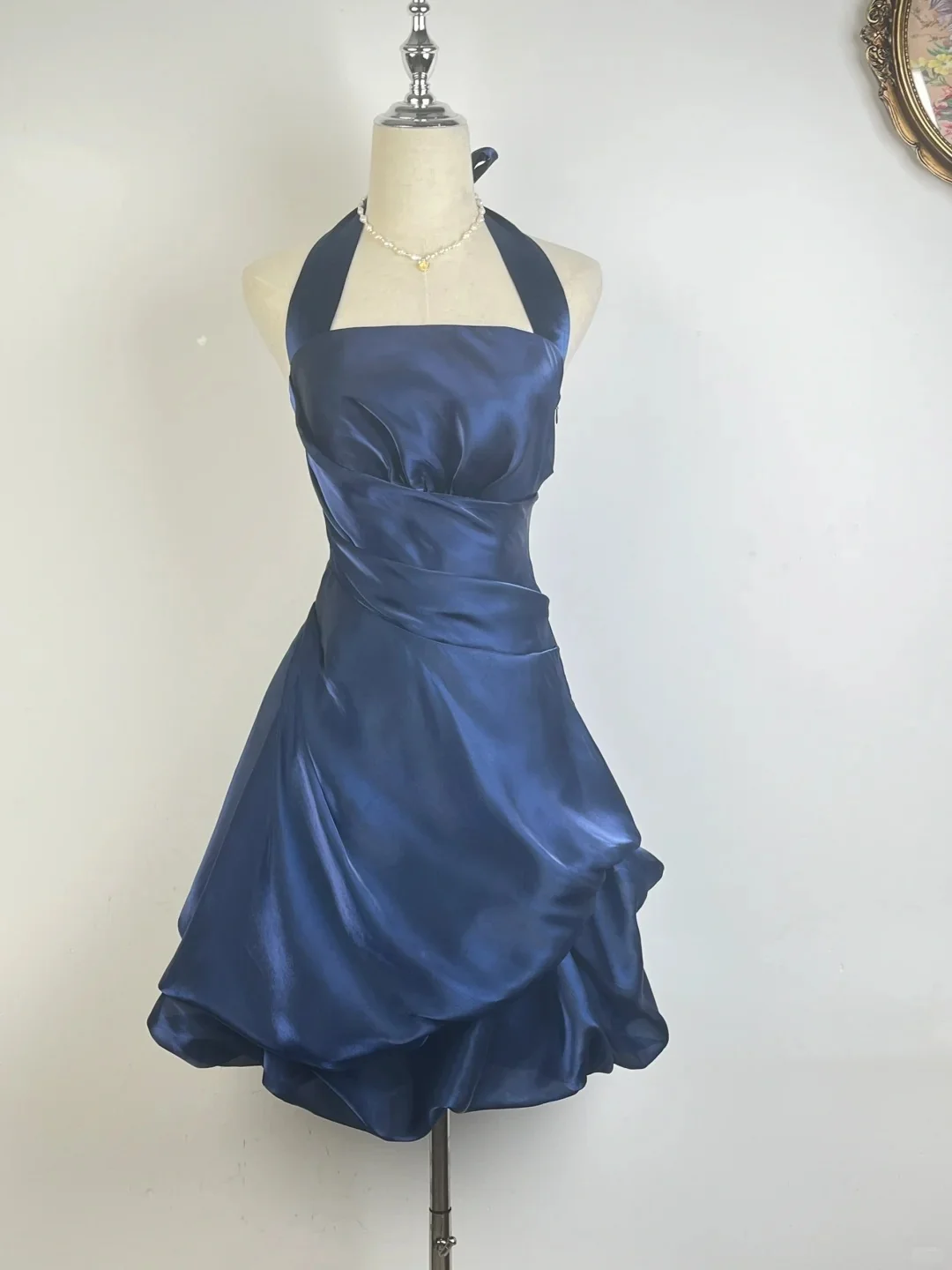 Vintage Dark Green Halter Neck Floral Mini Homecoming Dress P3359 - Image 7