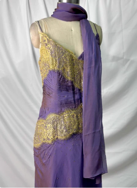 Vintage Deep Purple Gold Lace Thin Strap V-Neck Chiffon Long Prom Dress Evening Dress P4389 - Image 3