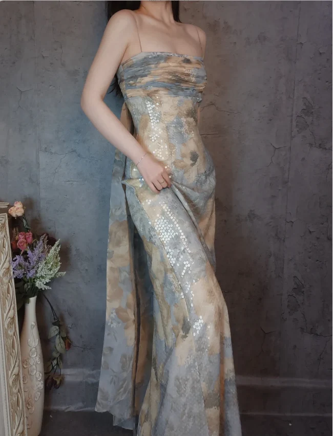 Vintage Fitted Spaghetti Strap Sequined Long Prom Dress Evening Dress P4308 - Image 3