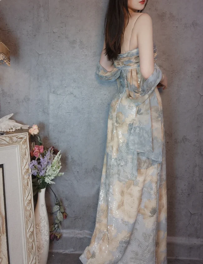 Vintage Fitted Spaghetti Strap Sequined Long Prom Dress Evening Dress P4308 - Image 6