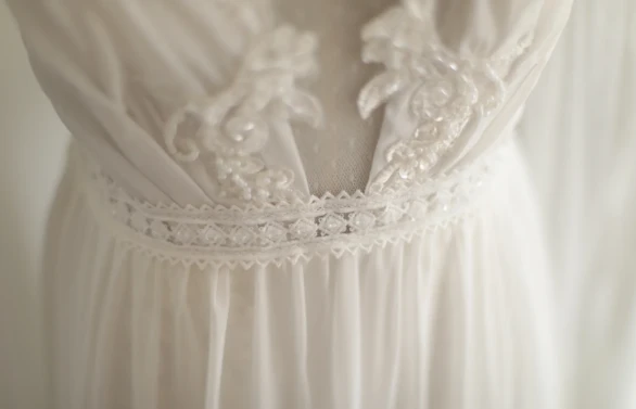 Vintage French Turtleneck Long Sleeve Chiffon Mesh Splicing Elegant Floor-Length Wedding Dress P2816 - Image 6