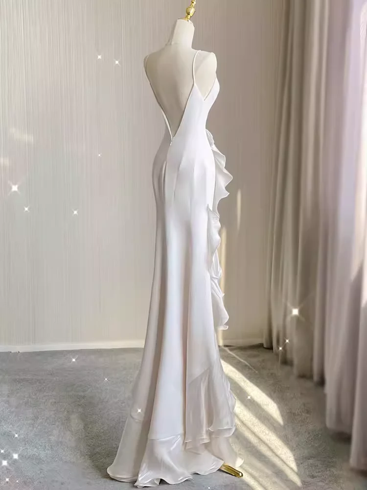 Vintage High Low White Chiffon Wedding Dresses P1018 - Image 3
