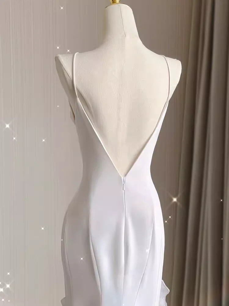 Vintage High Low White Chiffon Wedding Dresses P1018 - Image 5