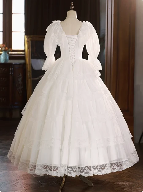 Vintage Lace Round Neck Princess Long Sleeve A-Line Wedding Dress P2625 - Image 5