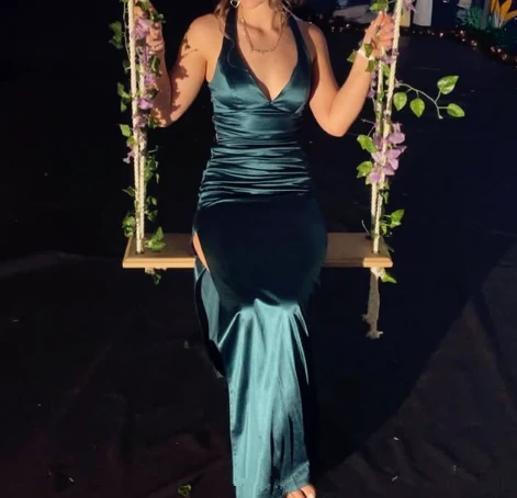 Vintage Mermaid Birthday Party Dresses Navy Blue Long Slit Prom Dresses P699 - Image 3