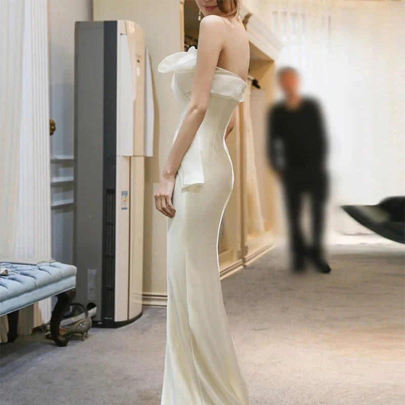 Vintage Mermaid Long Strapless White Wedding Dresses P2400 - Image 3