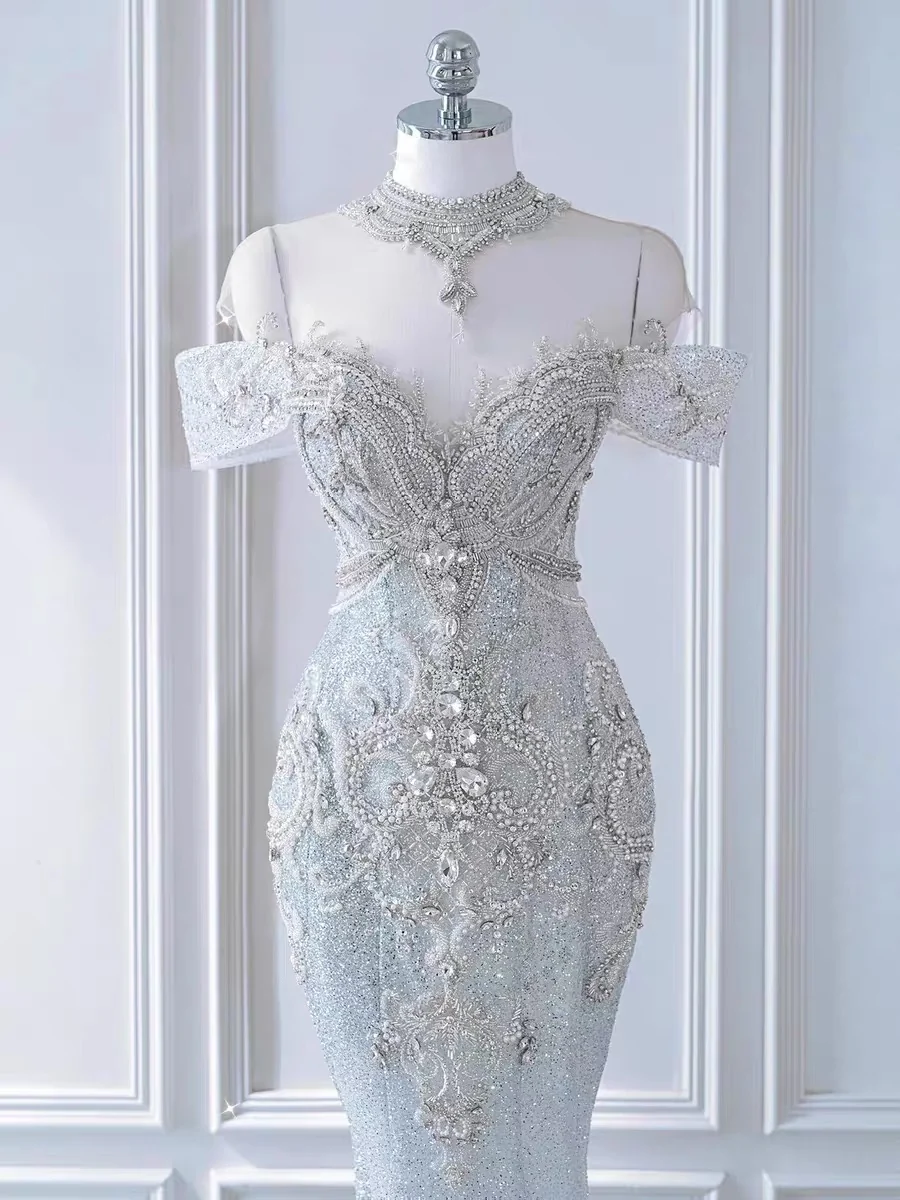 Vintage Mermaid Sequin Long Wedding Dresses P1071 - Image 3