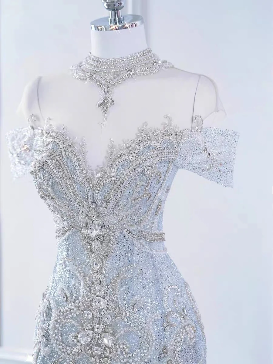 Vintage Mermaid Sequin Long Wedding Dresses P1071 - Image 4