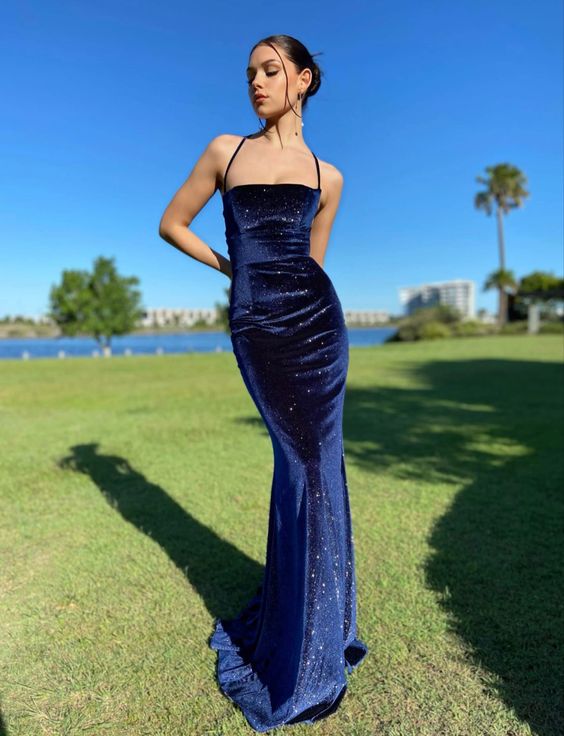 Vintage Navy Blue Prom Dress Sexy Mermaid 17th Birthday Outfits P389 - Image 2