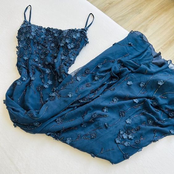 Vintage Navy Blue Spaghetti Straps Prom Dress Sexy Mermaid 17th Birthday Outfits P390 - Image 4