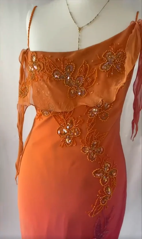 Vintage Orange Beaded Strap Bias-Cut Chiffon Homecoming Dress P3141 - Image 3