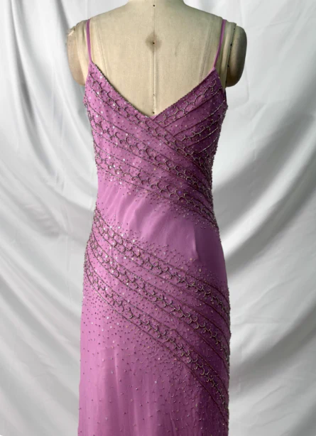 Vintage Pink Mermaid V-Neck Beaded Chiffon Long Prom Dress Evening Dress P4390 - Image 3