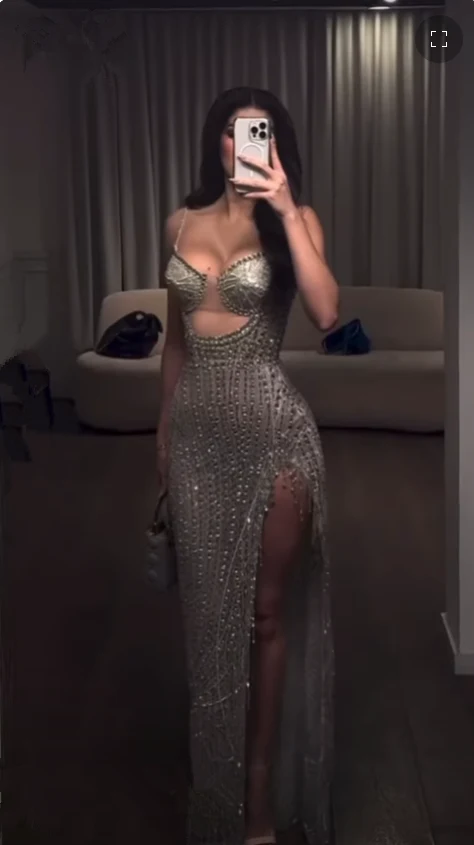 Vintage Sheath Spaghetti Straps Silver Beads Slit Long Prom Dress Formal Dresses P2480 - Image 2