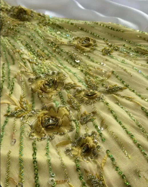 Vintage Yellow Halter Neck 3D Floral Beaded Embroidered Irregular Ruffled Chiffon Long Prom Dress Birthday Dress P4799 - Image 4