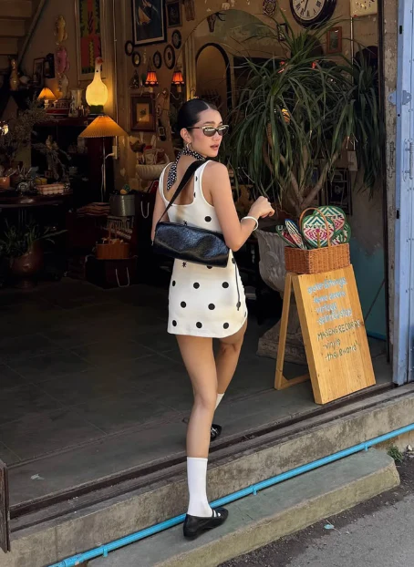 White irregular polka dot square neck sleeveless slim fit hip homecoming dress P3225 - Image 3