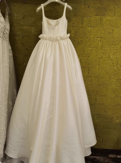 White satin spaghetti straps simple wedding dress P2495 - Image 2