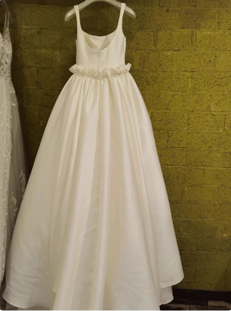 White satin spaghetti straps simple wedding dress P2495 - Image 3