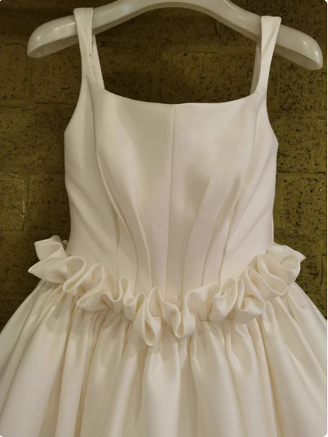 White satin spaghetti straps simple wedding dress P2495 - Image 4