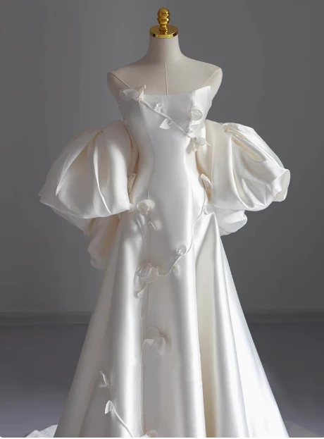 White sleeveless satin tube top elegant light wedding dress P2499 - Image 2