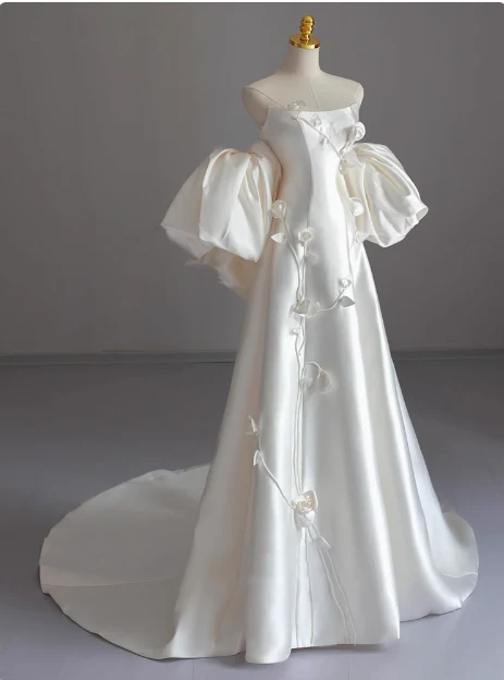 White sleeveless satin tube top elegant light wedding dress P2499 - Image 4