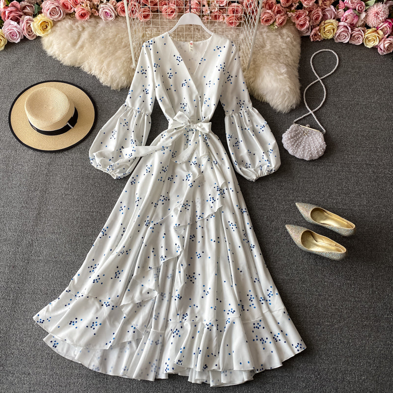 White V Neck Long Sleeve Dress Fashion Dress P339 - Image 2
