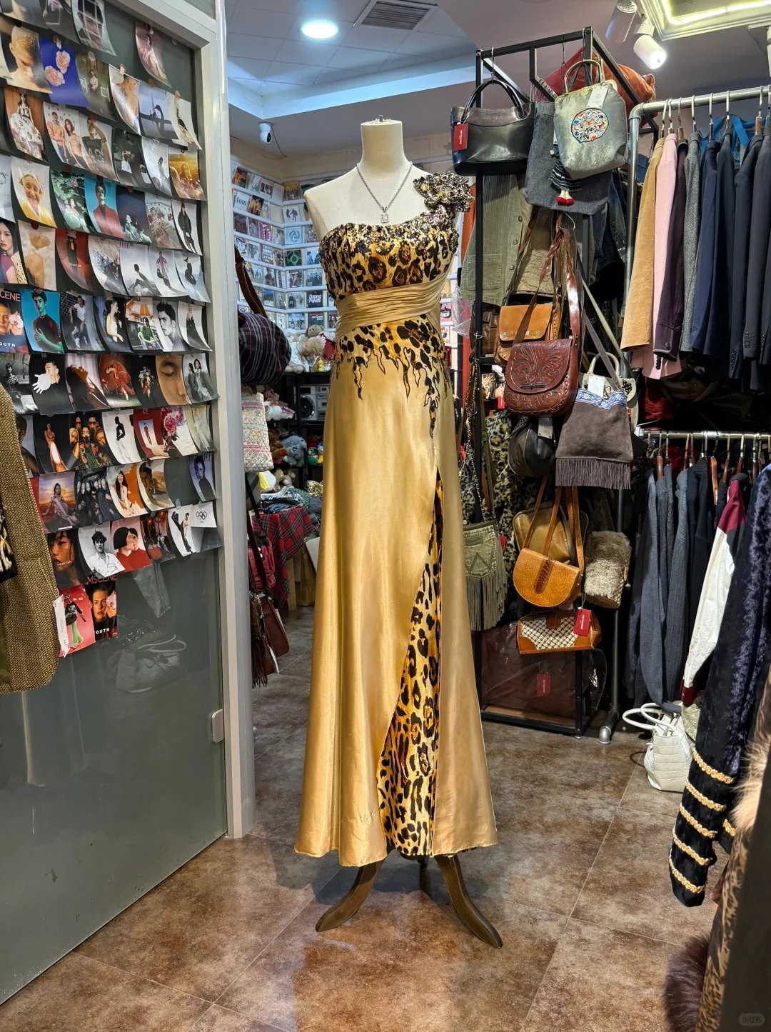 Wild Gold-Brown Leopard Print One-Shoulder Satin Long Prom Dress Evening Dress P4150 - Image 2